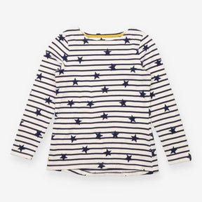 Cream Navy Star Stripe Long Sleeve Breton Top