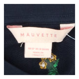 Navy crew neck sweater with embroidered yellow flo