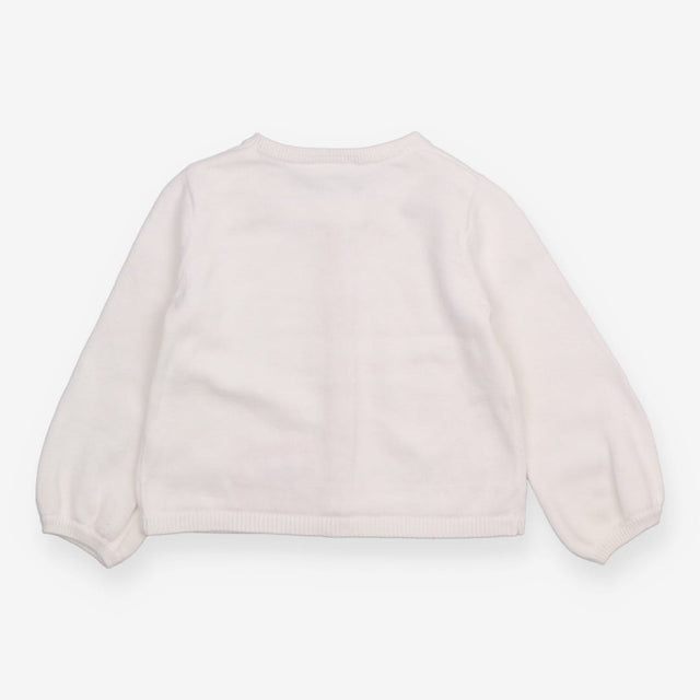Light Knitted Cardigan White with Embroidered Flow