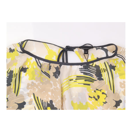 Blouse Yellow Beige Floral Print Long Sleeves Blac