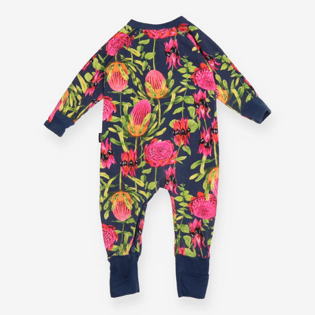 Sleepsuit navy blue large exotic flowers