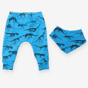 Leggings and bib Blue Dinosaur Outline