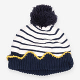 Knit Bobble Hat Navy Striped
