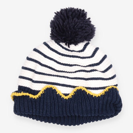 Knit Bobble Hat Navy Striped