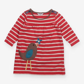 Pink Striped Dress with Brown Bird