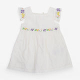 Dress White purple and yellow embroidery flowers