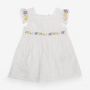 Dress White purple and yellow embroidery flowers