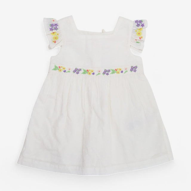 Dress White purple and yellow embroidery flowers