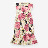 Y2K Midi Skirt Floral Rose Print A-Line Cream Pink