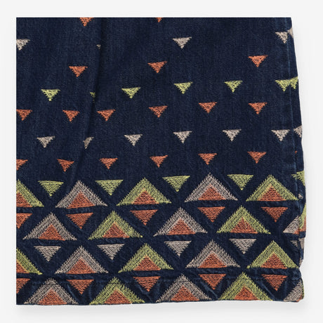 Midi Skirt Indigo Embroidered Geometric Cotton