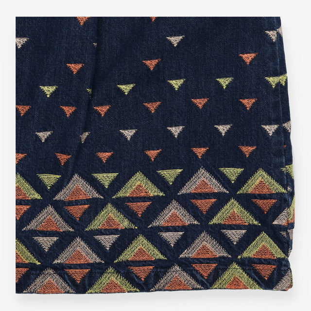 Midi Skirt Indigo Embroidered Geometric Cotton