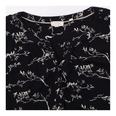 Black Cream Bird and Branch Print Short Sleeve Hen