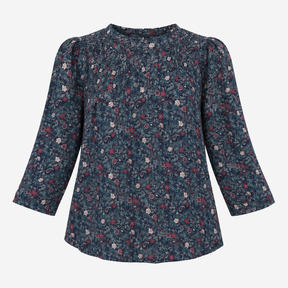 Top Navy Paisley Print Shirred Yoke Viscose