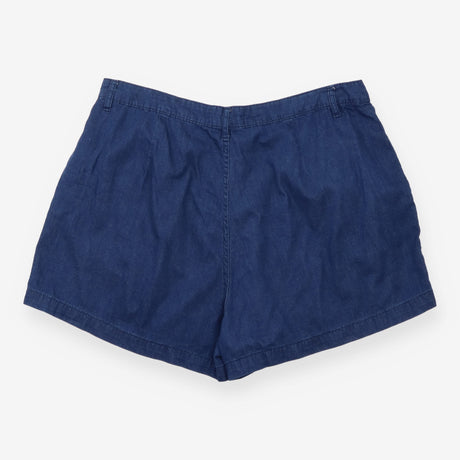 High Waisted Pleated Denim Shorts Dark Blue