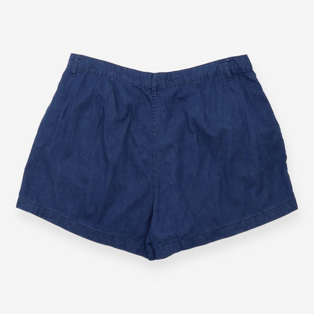 High Waisted Pleated Denim Shorts Dark Blue