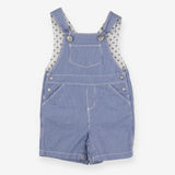 Blue and white pinstripe shortie dungarees