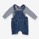 Dungarees denim shortie blue stripe bodysuit