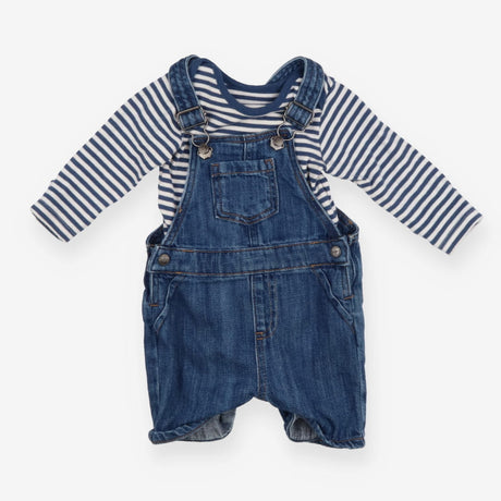 Dungarees denim shortie blue stripe bodysuit