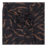 Black Tan Abstract Print Long Sleeve Wrap Midi Dre