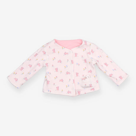 Reversible Jersey Cardigan White with Pink Bunnies