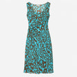Turquoise Blue Brown 100% Silk Animal Print Ruched
