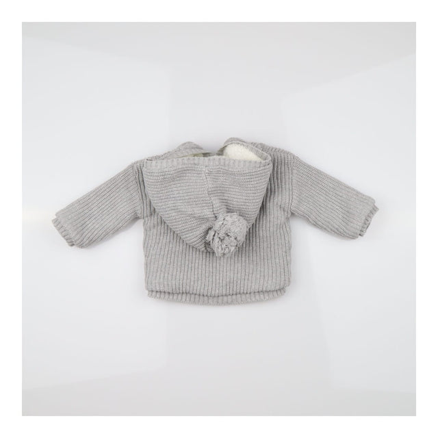 Grey knit cardigan with bobble hood