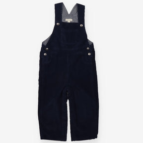 Dungarees navy blue cord blue white check lining