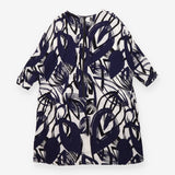 Midi Dress Navy Ivory Abstract Print Relaxed Fit