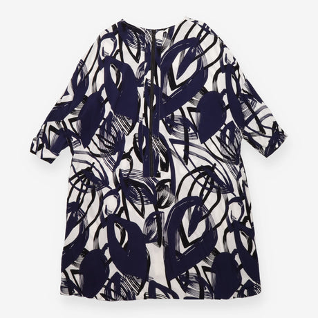 Midi Dress Navy Ivory Abstract Print Relaxed Fit