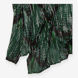 Midi Dress Black Green Peacock Print Draped Waist