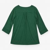 Long Sleeve V-Neck Silk Blend Tunic Top Forest Gre