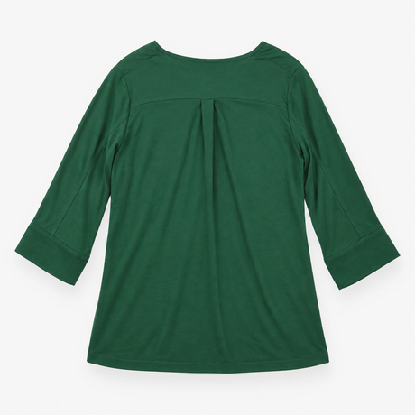 Long Sleeve V-Neck Silk Blend Tunic Top Forest Gre