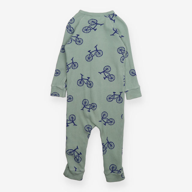 Sleepsuit Waffle Green Bicycle Appliques