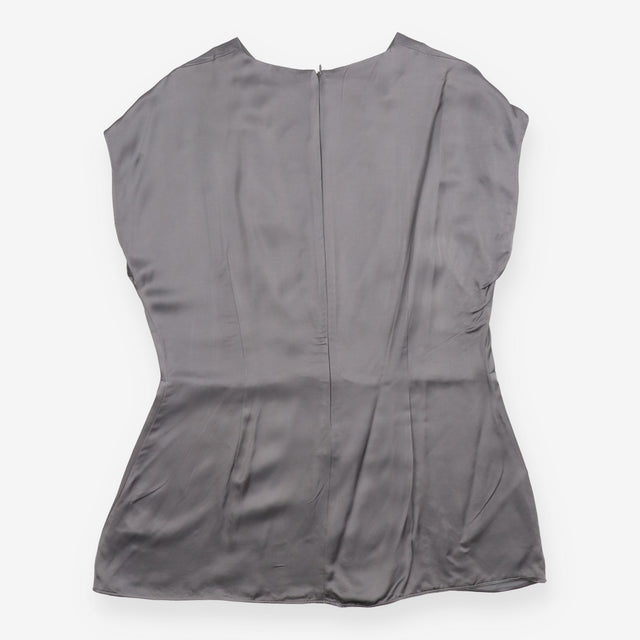 Satin Top Grey Twist Front Cap Sleeve Blouse