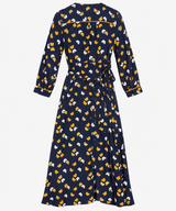 Floral Print V-Neck Wrap Long Sleeve Woven Midi Dr