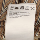 Brown striped swim shorts with dinosaur