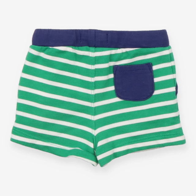 Shorts green stripe navy trim