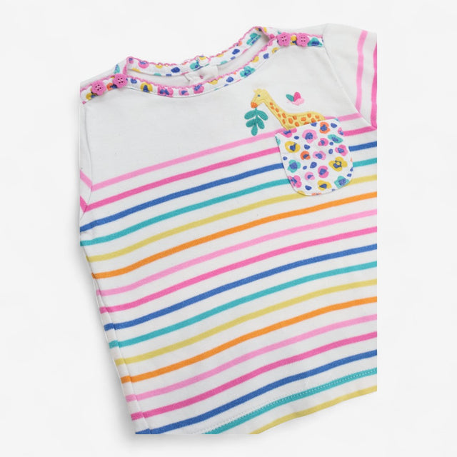 Tee LS white stripe giraffe on pocket 