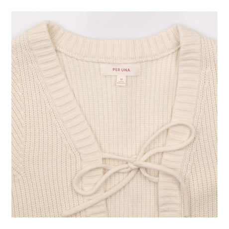 Vest Cream Ribbed Knit V-Neck Tie Front Sleeveless