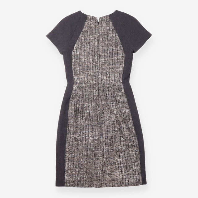 Grey Black Tweed Panel Short Sleeve dress