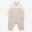 Collared Knit Romper White and Beige