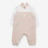 Collared Knit Romper White and Beige
