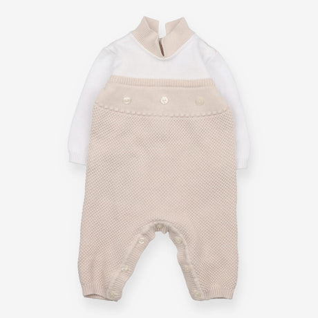 Collared Knit Romper White and Beige