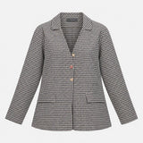 Blouse Black Cream Gingham Check Cotton Blend Long