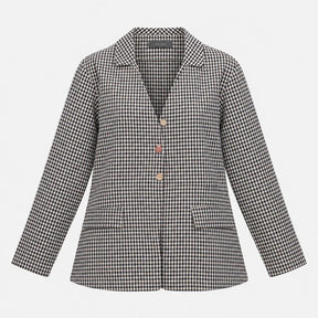 Blouse Black Cream Gingham Check Cotton Blend Long