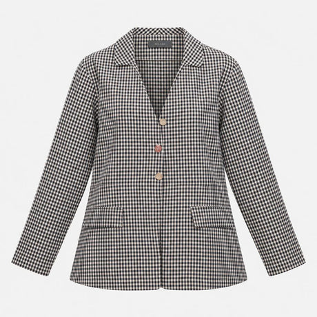 Blouse Black Cream Gingham Check Cotton Blend Long