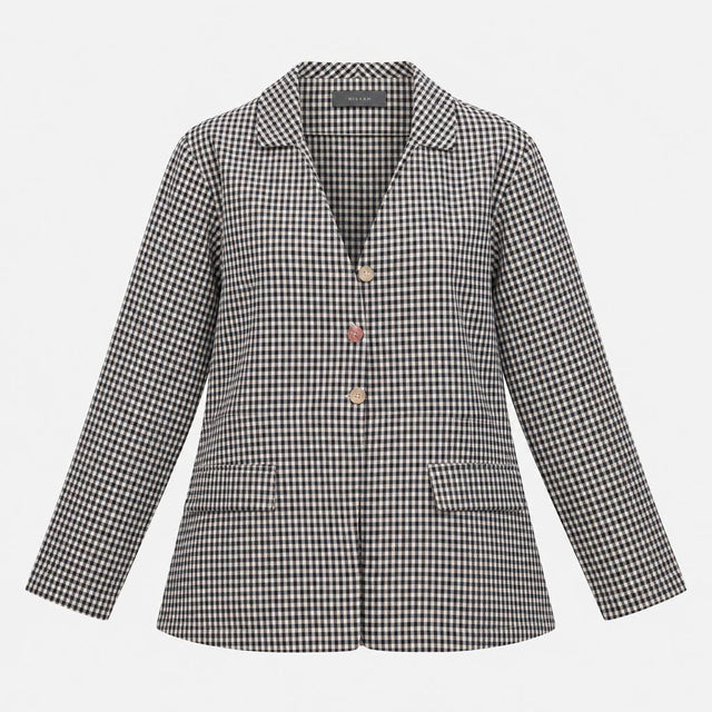 Blouse Black Cream Gingham Check Cotton Blend Long