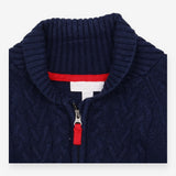 Navy Knit Cardigan with Red Zip