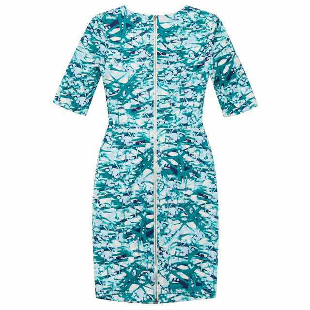 Abstract Silk Blend Ruched Front Shift Dress