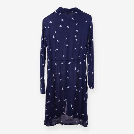 Navy Long Sleeve Midi Shirt Dress Waist Tie Matern